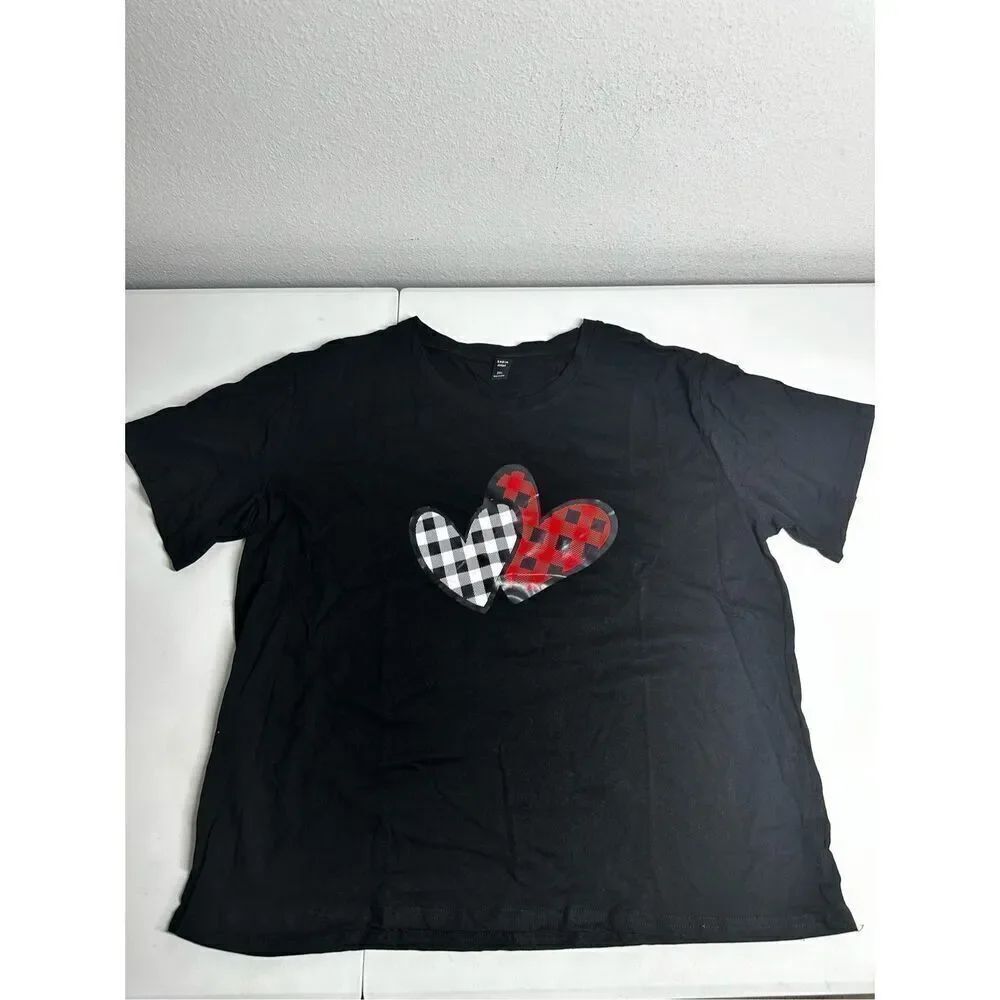 SHEIN Curve Black Women’s T-shirt Hearts Aplication Size 2XL Cotton